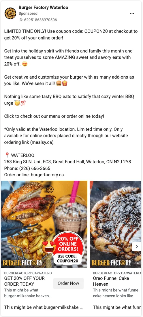 Meta ad creative 6 of 12 for a restaurant client