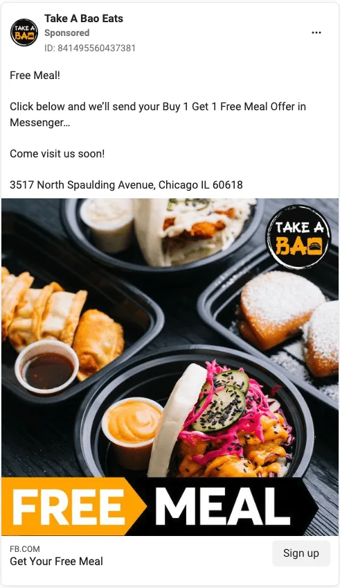 Meta ad creative 8 of 12 for a restaurant client